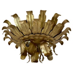 Used large 43cm Golden Metal Florentiner Leaf Theatre Wall Ceiling Light, Italy, 1960