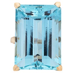 Large 43ct Blue Topaz Ring Vintage 14k Yellow Gold Emerald Cut Cocktail