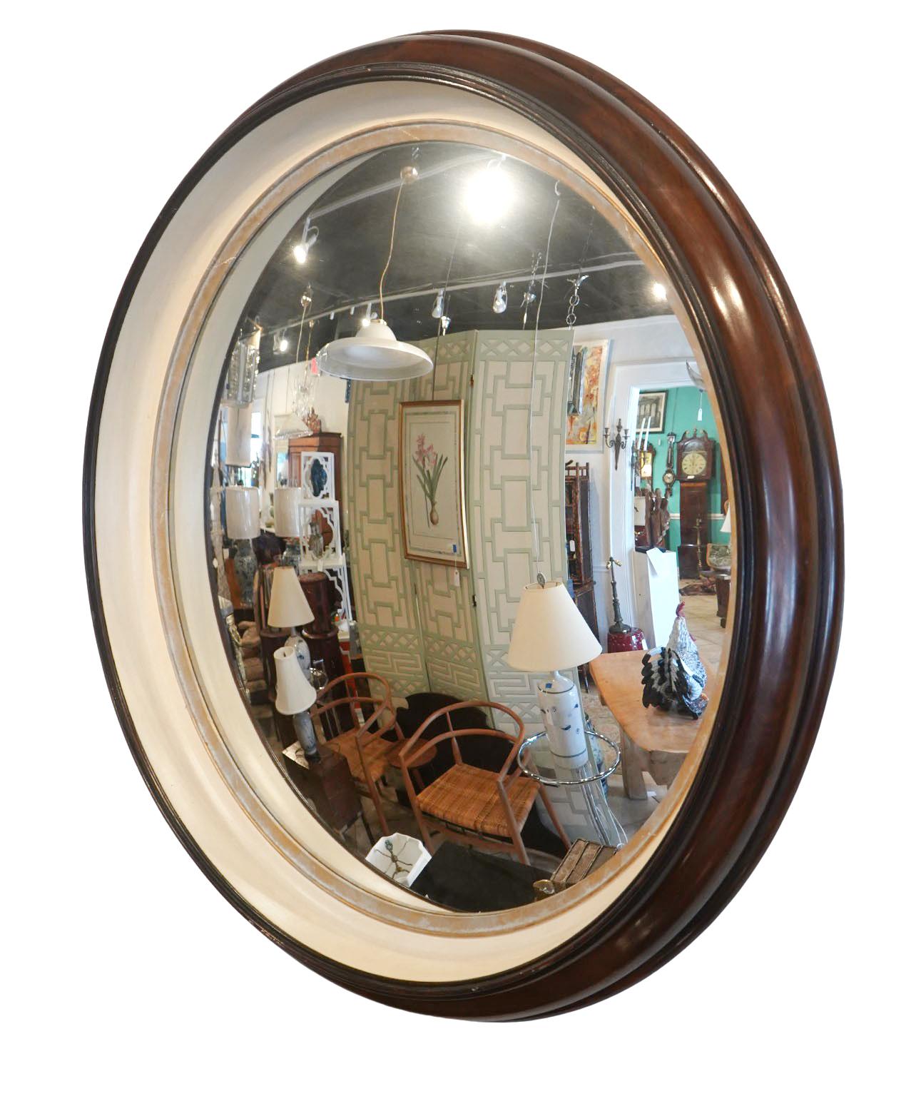 Large 44 Inch Mahogany Convex Wall Mirror 20th Century. In Good Condition For Sale In Ft. Lauderdale, FL