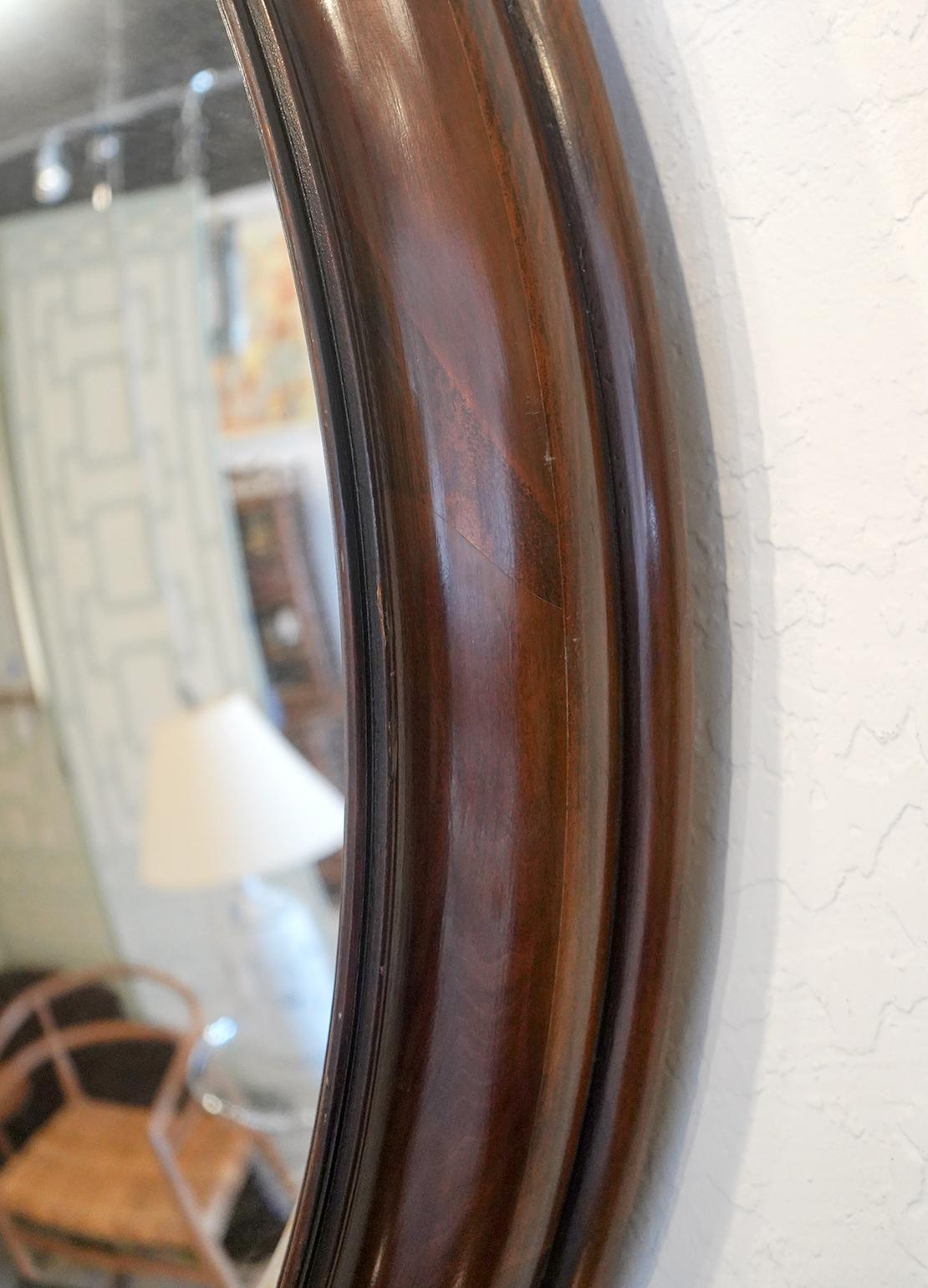 Large 44 Inch Mahogany Convex Wall Mirror 20th Century. For Sale 1