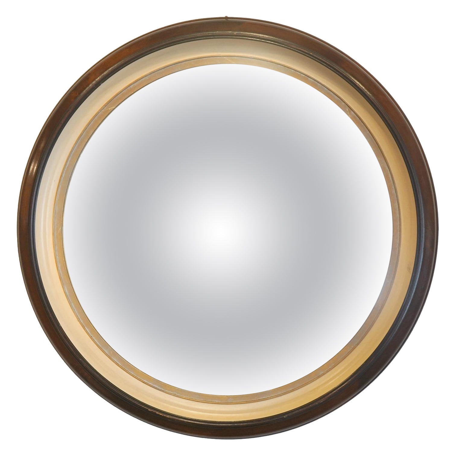 Large 44 Inch Mahogany Convex Wall Mirror 20th Century. For Sale