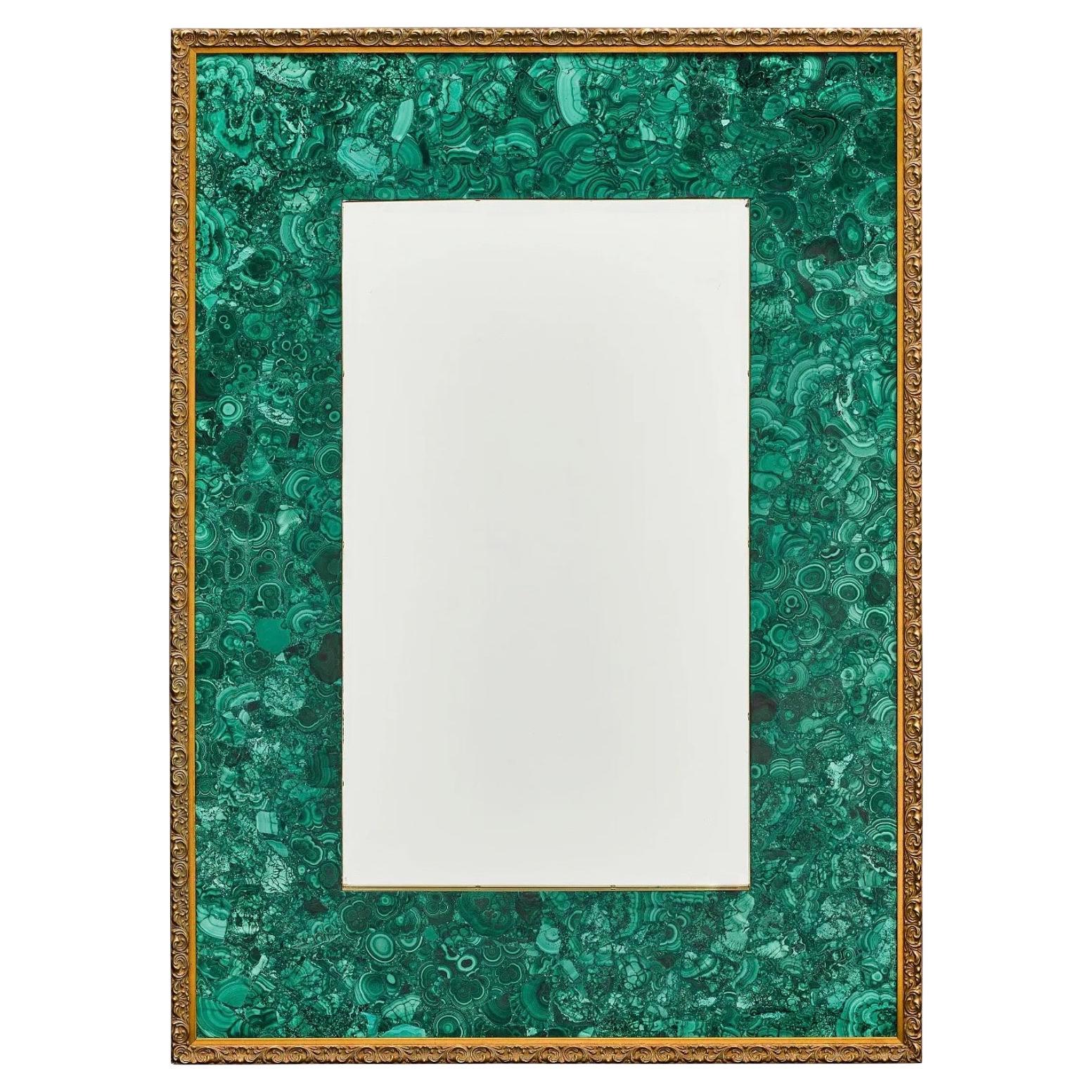 Specchio grande da 44" con cornice in malachite, ottone e legno classico