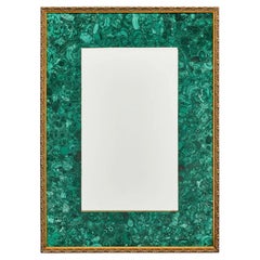 Grand miroir de 44" en malachite, laiton et cadre en Wood Wood Classic