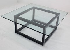 Large 44" Square Mid Century Faux Finish  Cube Shape Base 3/4" Glass Top Table