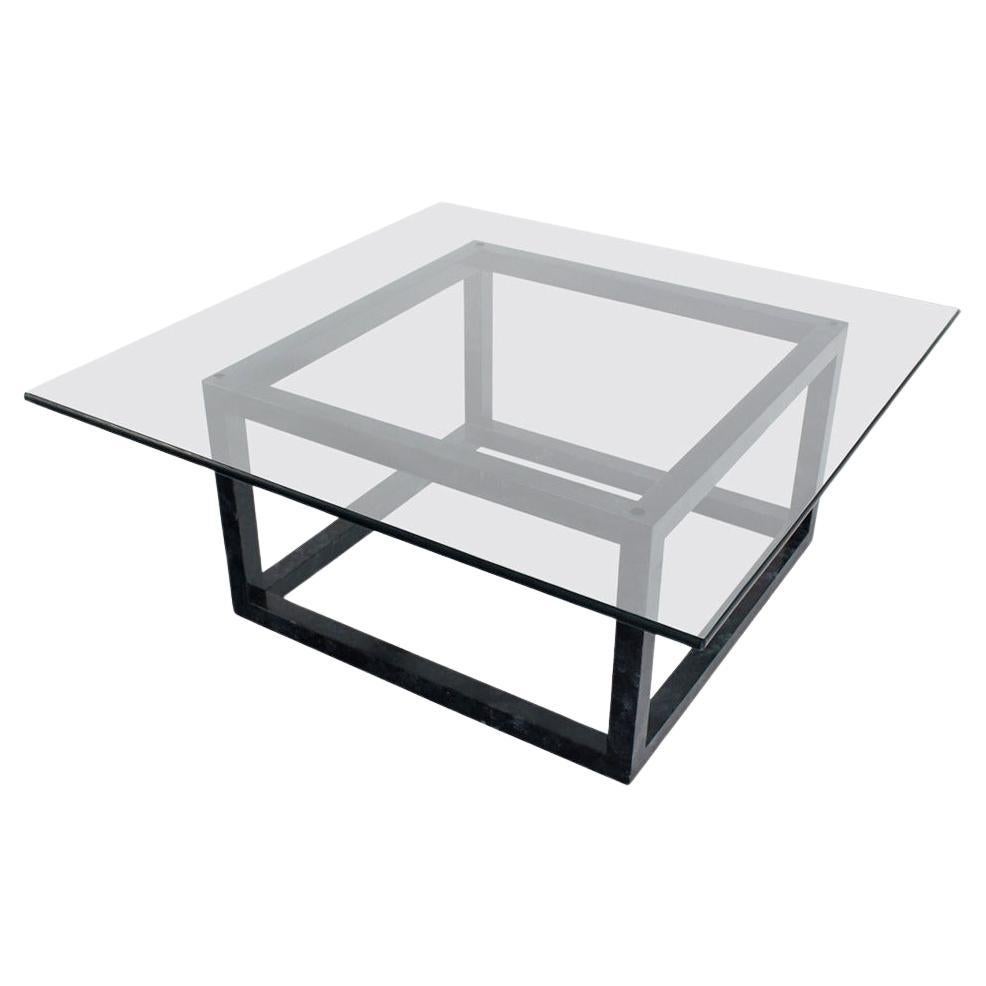 Large 44" Square Mid Century Faux Finish  Base de forme cubique Table à plateau en verre 3/4