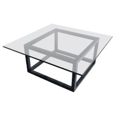 Large 44" Square Mid Century Faux Finish  Base de forme cubique Table à plateau en verre 3/4 