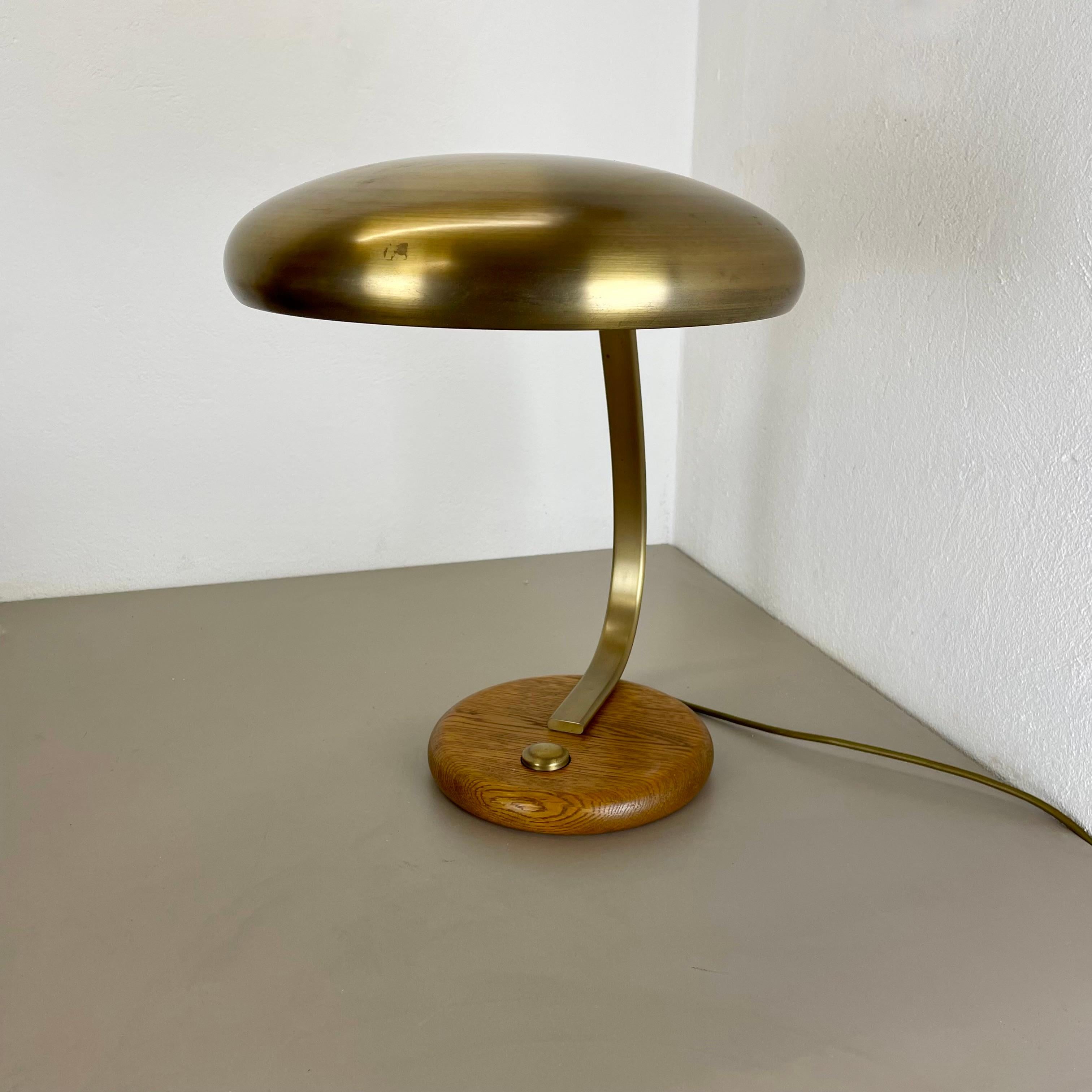 Large 44cm brass and oak wood Table Light Made Temde Lights, Germany, 1970s For Sale 4