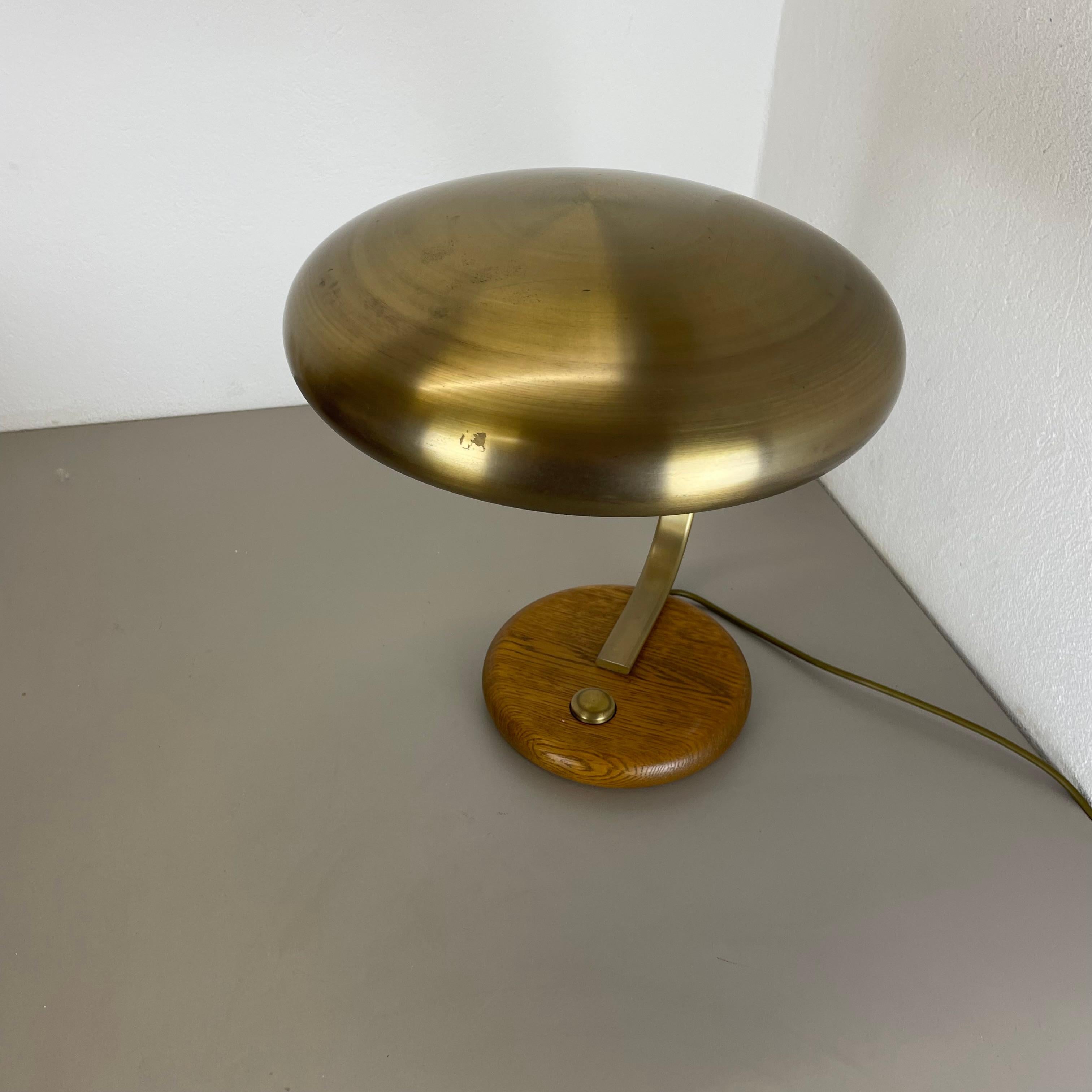 Large 44cm brass and oak wood Table Light Made Temde Lights, Germany, 1970s For Sale 5