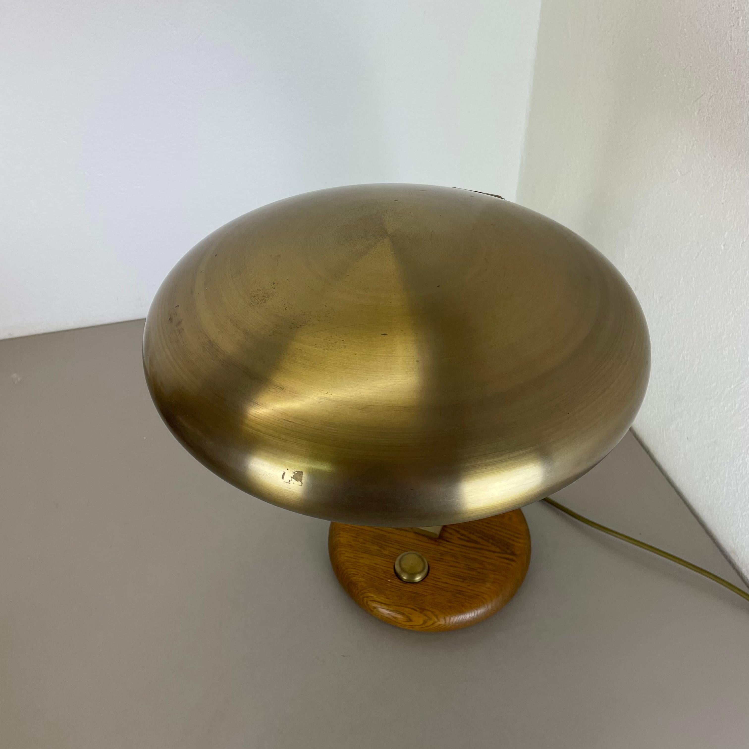 Large 44cm brass and oak wood Table Light Made Temde Lights, Germany, 1970s For Sale 6