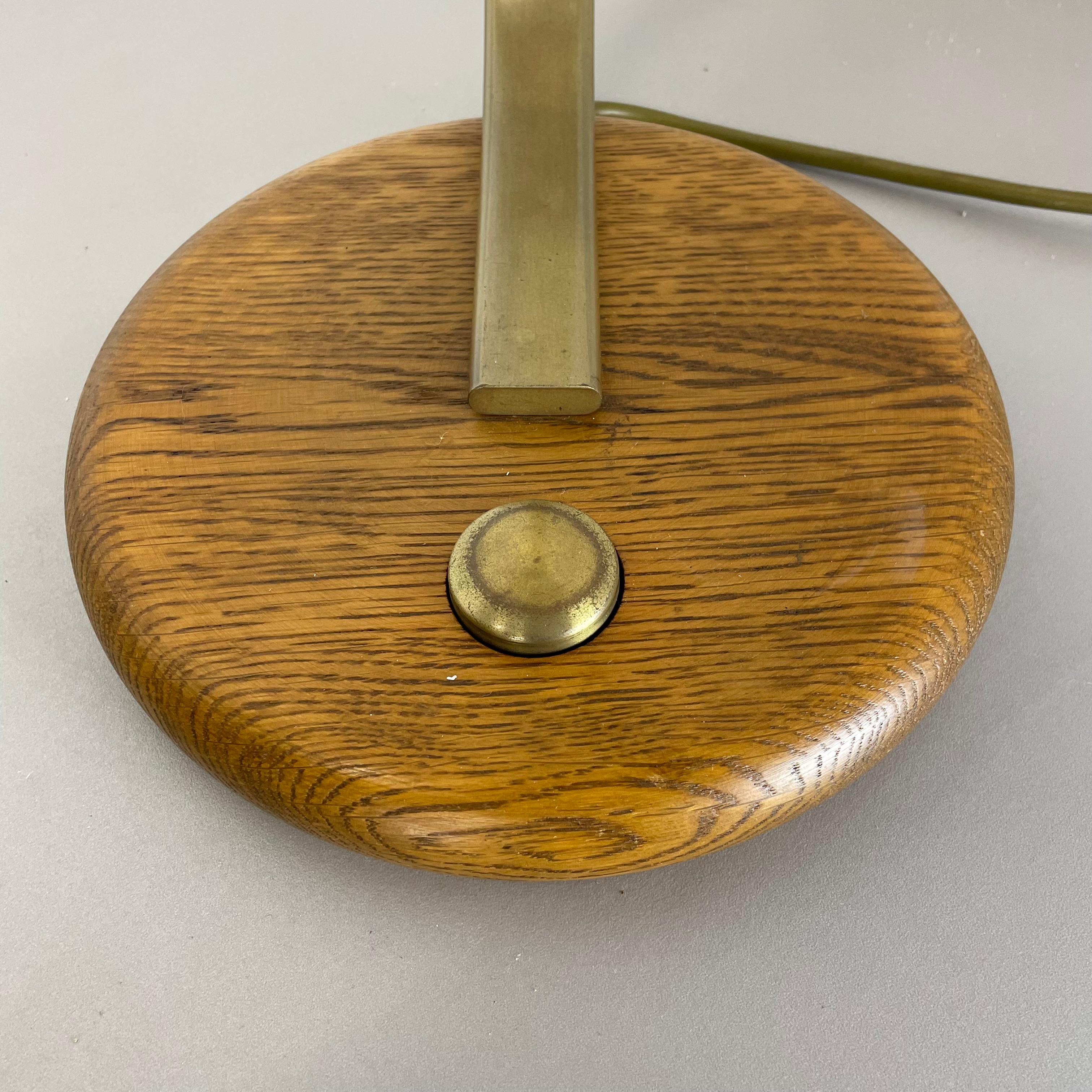 Large 44cm brass and oak wood Table Light Made Temde Lights, Germany, 1970s For Sale 7