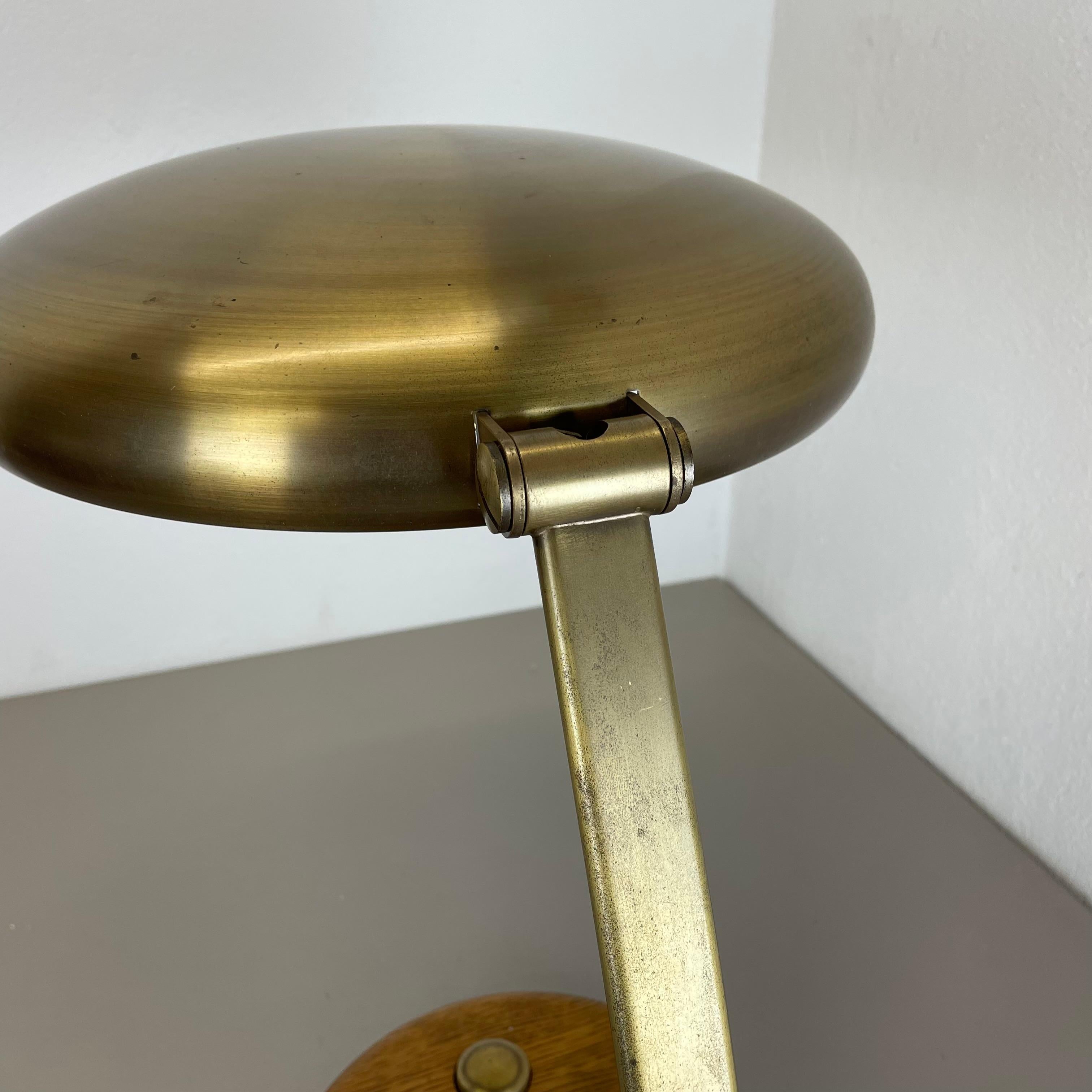 Large 44cm brass and oak wood Table Light Made Temde Lights, Germany, 1970s For Sale 10