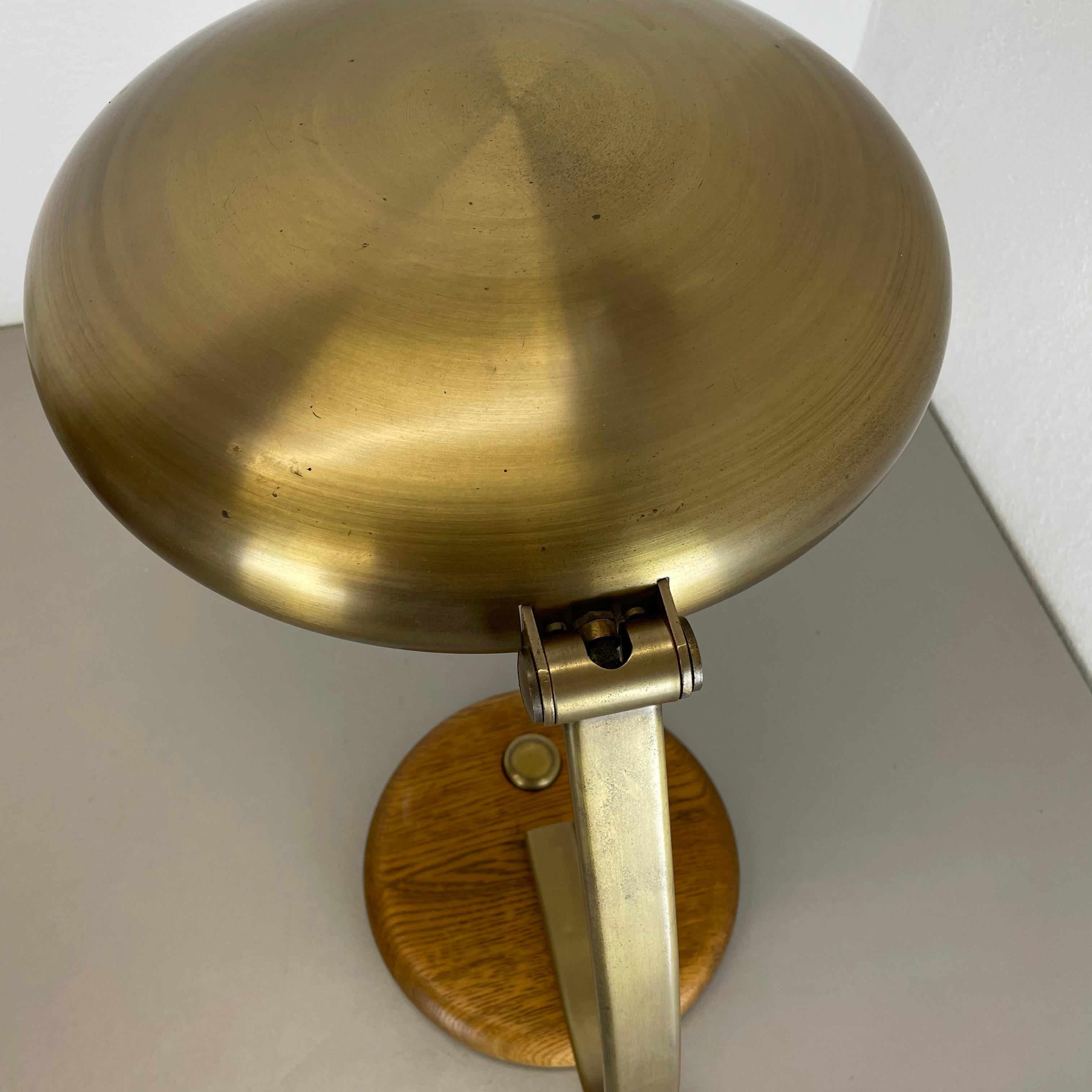 Large 44cm brass and oak wood Table Light Made Temde Lights, Germany, 1970s For Sale 11