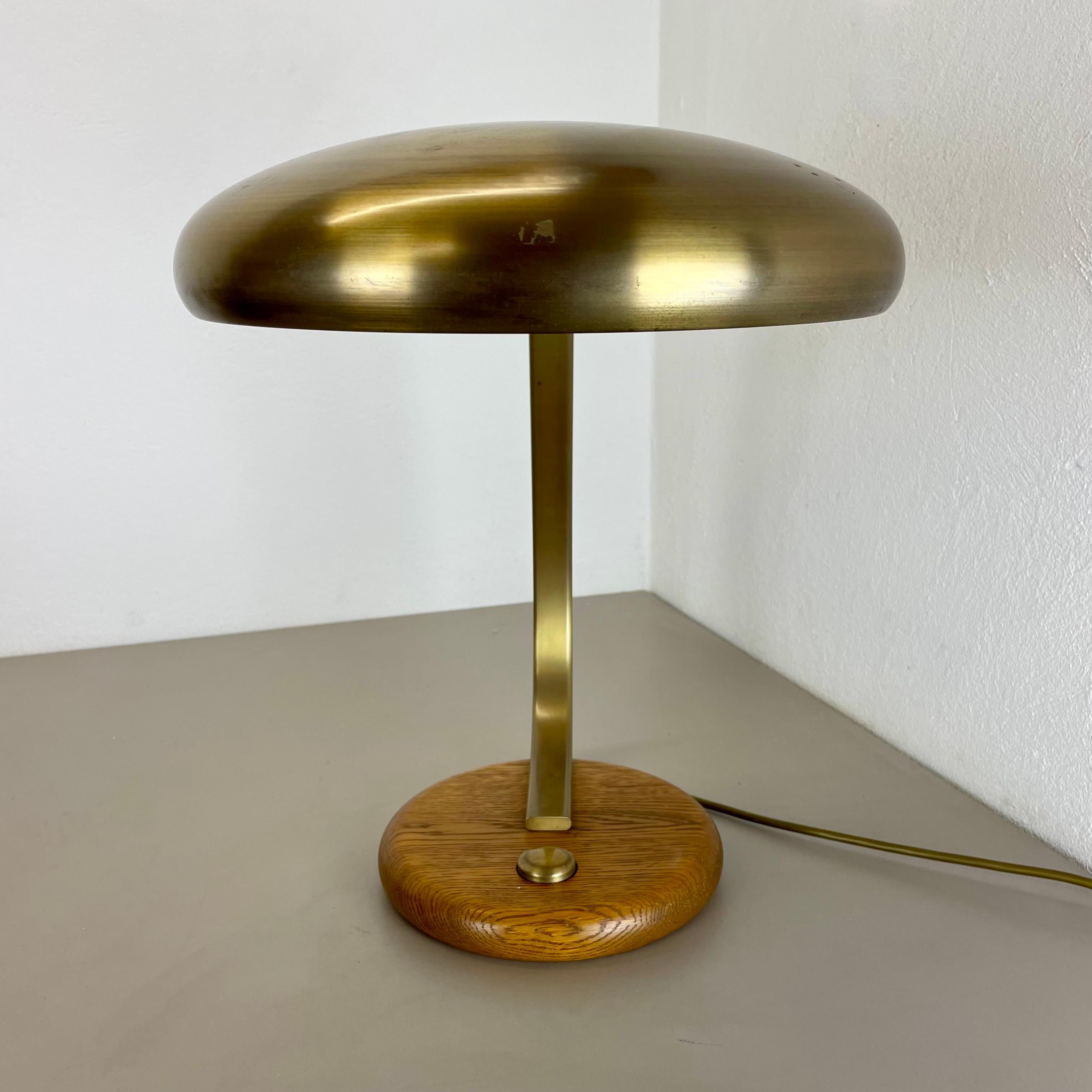 Large 44cm brass and oak wood Table Light Made Temde Lights, Germany, 1970s For Sale 12