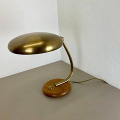 Large 44cm brass and oak wood Table Light Made Temde Lights, Germany, 1970s