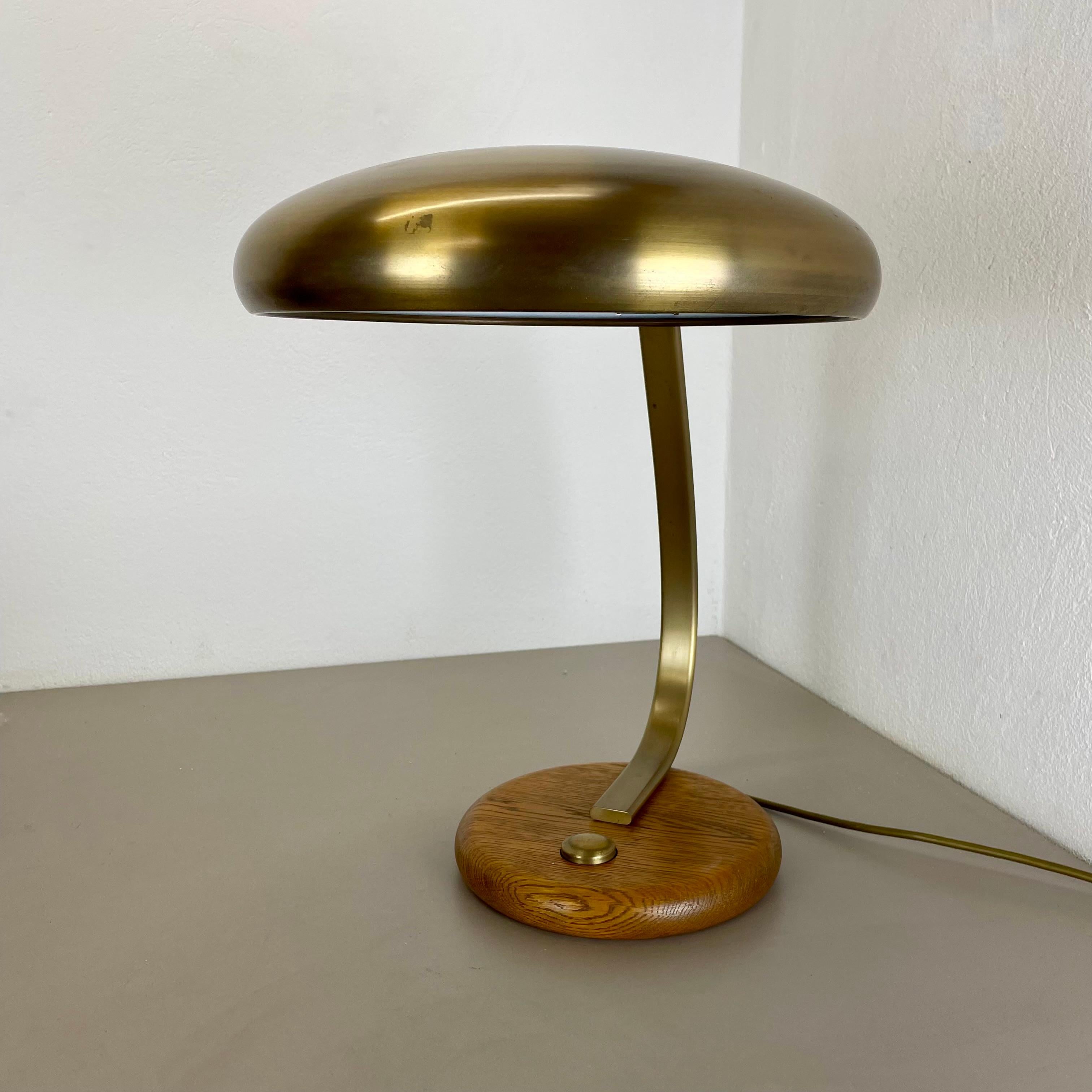 Large 44cm brass and oak wood Table Light Made Temde Lights, Germany, 1970s For Sale 3