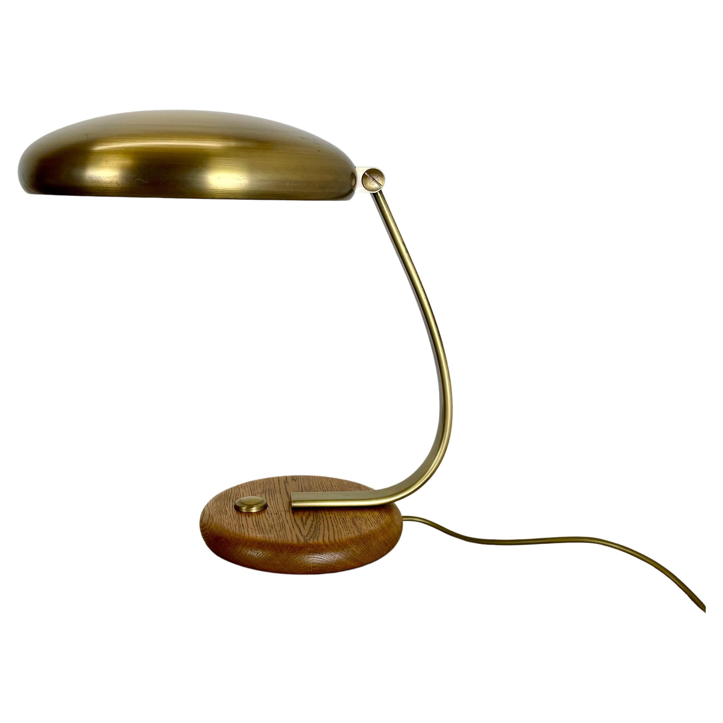 Large 44cm brass and oak wood Table Light Made Temde Lights, Germany, 1970s For Sale