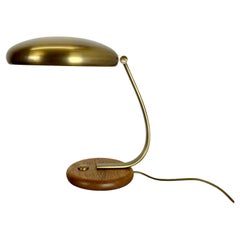 Large 44cm brass and oak wood Table Light Made Temde Lights, Germany, 1970s