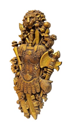 Large (46 Inch) Mid-Century Medieval Heraldic Knight Coat of Arms Wall Sculpture