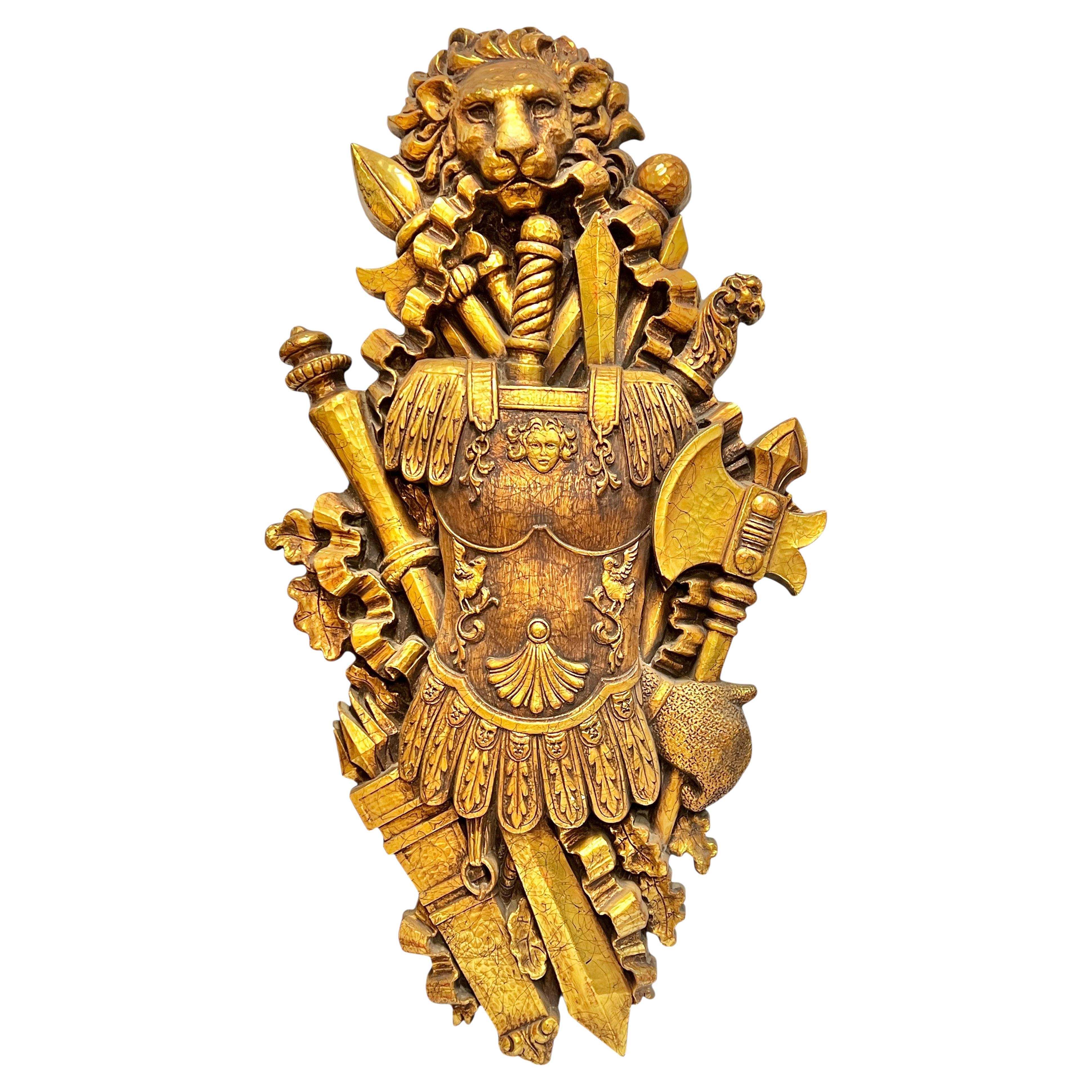 Große (46 Zoll) Mid-Century Medieval Heraldic Knight Wappen Wandskulptur
