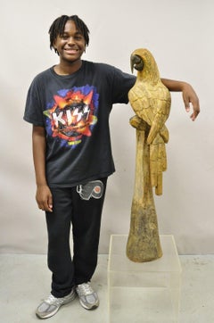 Large 46" Vintage Carved Wood Perched Parrot Bird Statue Sculpture