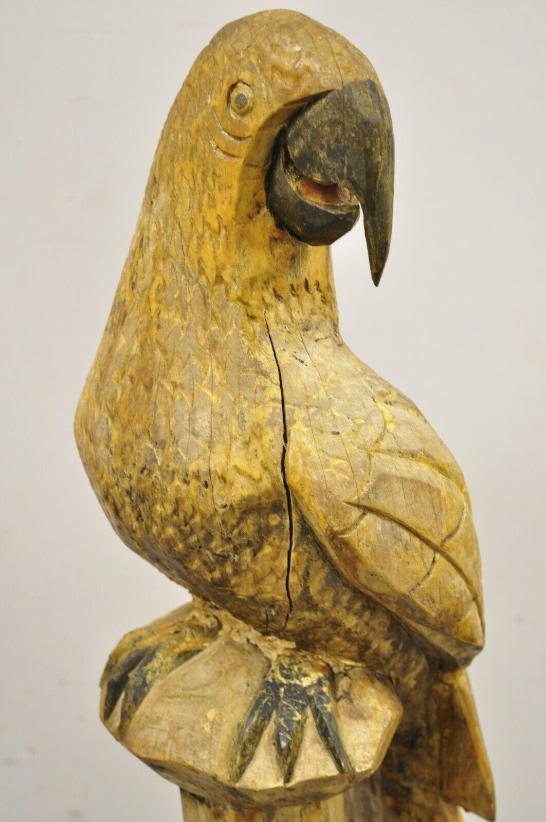 20ième siècle Grande statue d'oiseau percé de perroquet vintage en bois sculpté de 46 pouces en vente