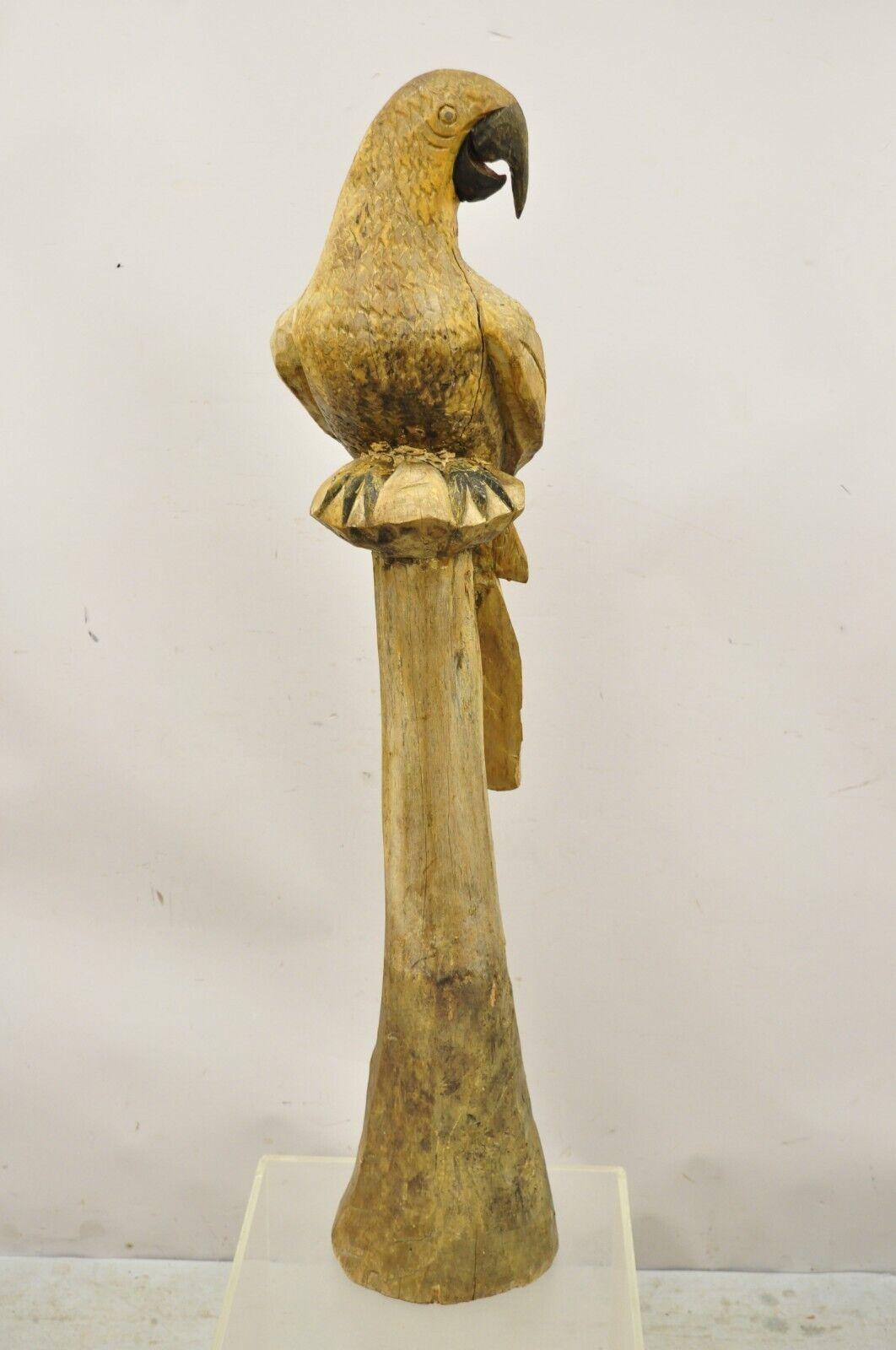 Grande statue d'oiseau percé de perroquet vintage en bois sculpté de 46 pouces en vente 1