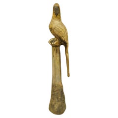 Grande statue d'oiseau percé de perroquet vintage en bois sculpté de 46 pouces