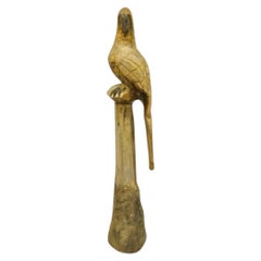 Large 46" Vintage Mid Century Carved Wood Perched Parrot Bird Statue Sculpture