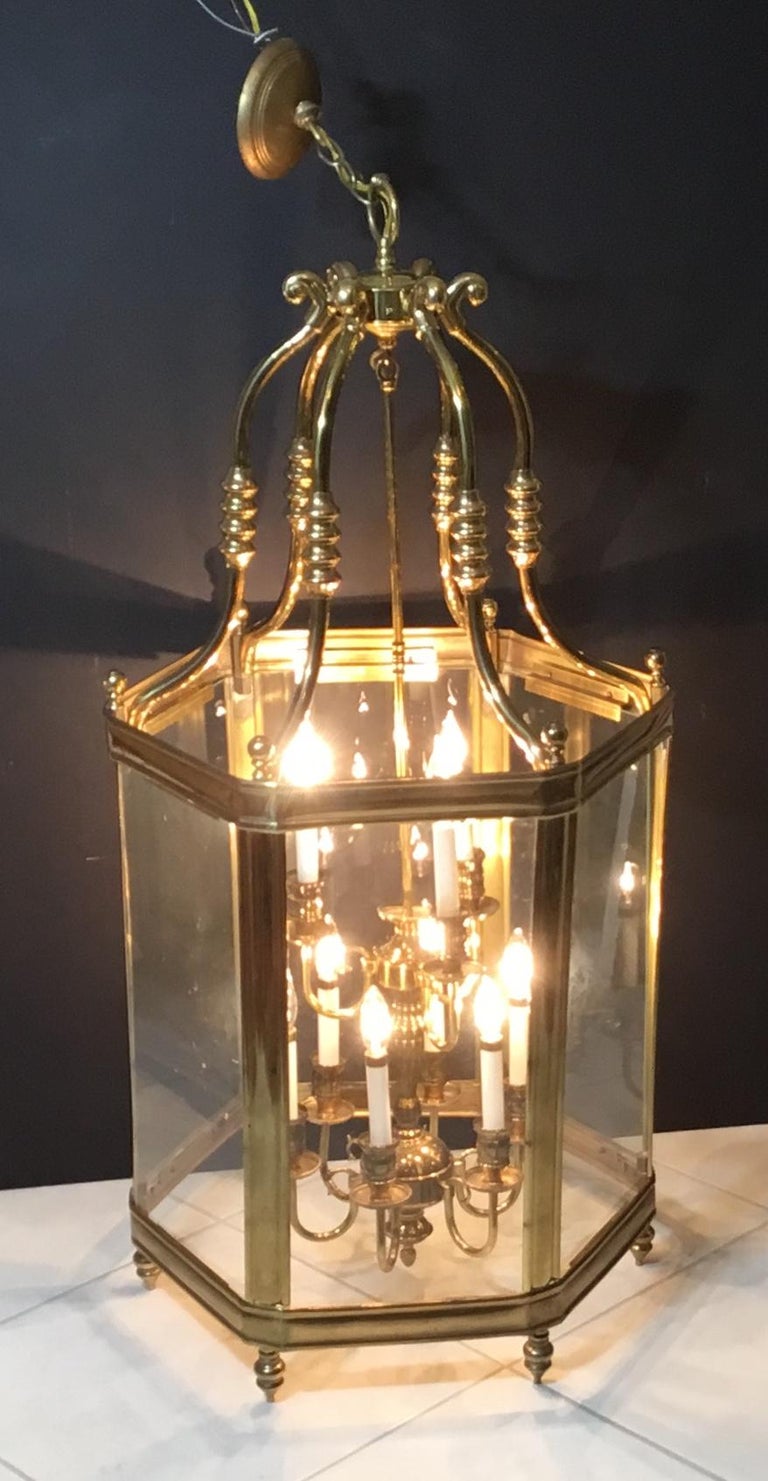 Large Brass Hanging Chandelier Or Lantern at 1stDibs