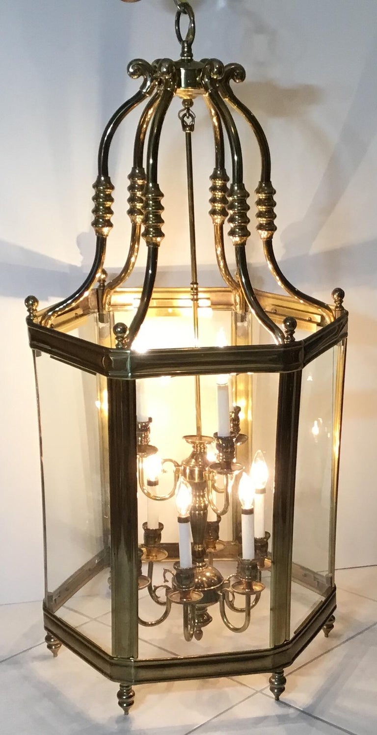 Large Brass Hanging Chandelier Or Lantern at 1stDibs