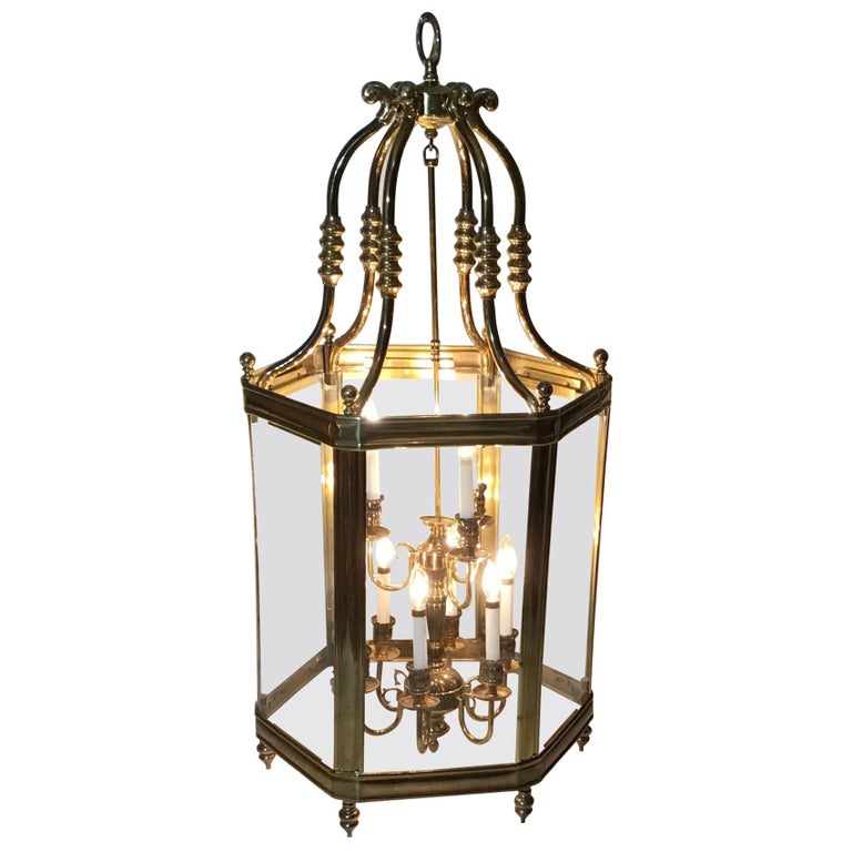 Large Brass Hanging Chandelier Or Lantern at 1stDibs