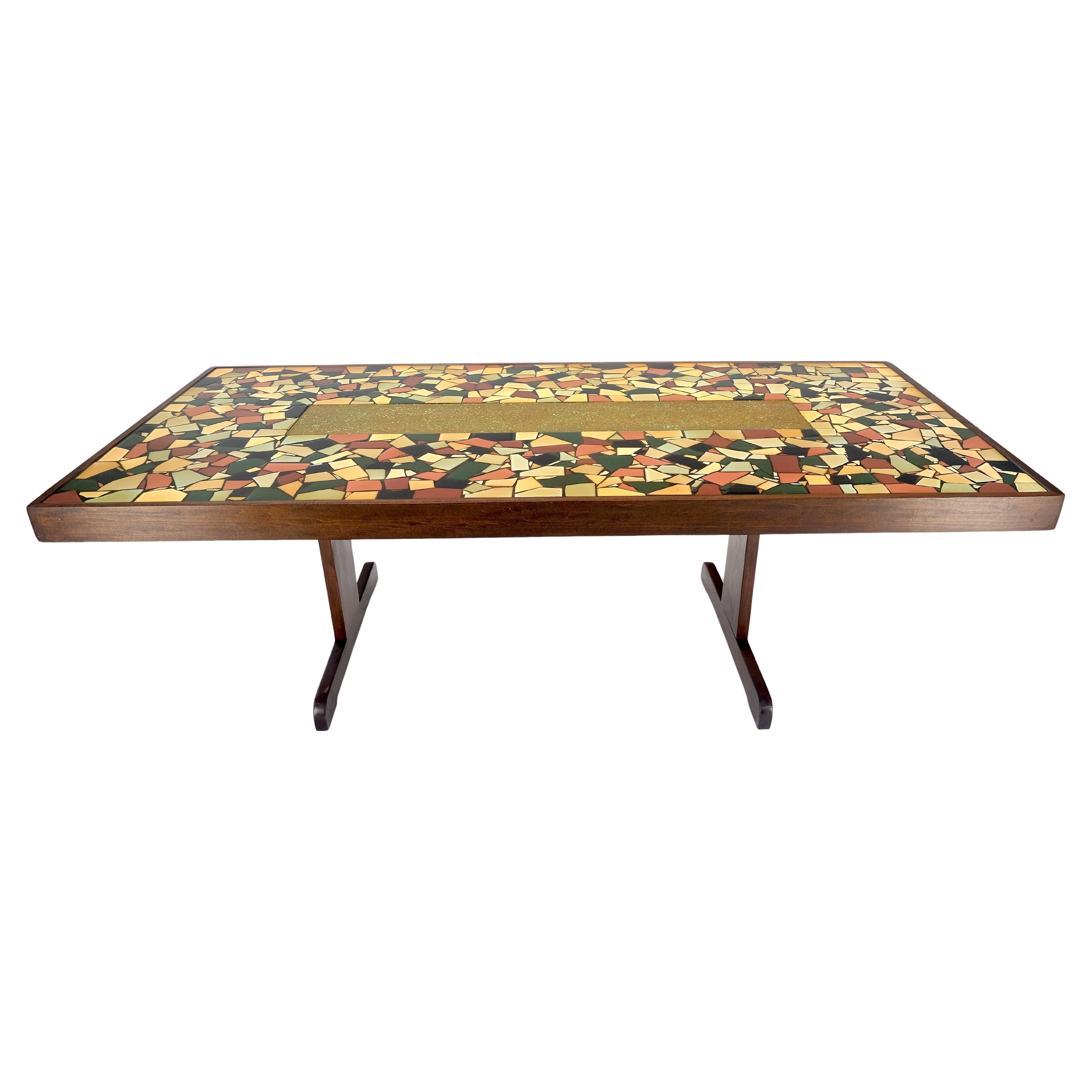 Large 46x92 Rectangle Tile Mosaic Top Funky Dining Table c1970s Artist Signed For Sale