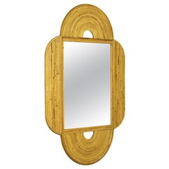 Large 47" x 30" Italian Restored Split Reed Rattan Arched Wall Mirror