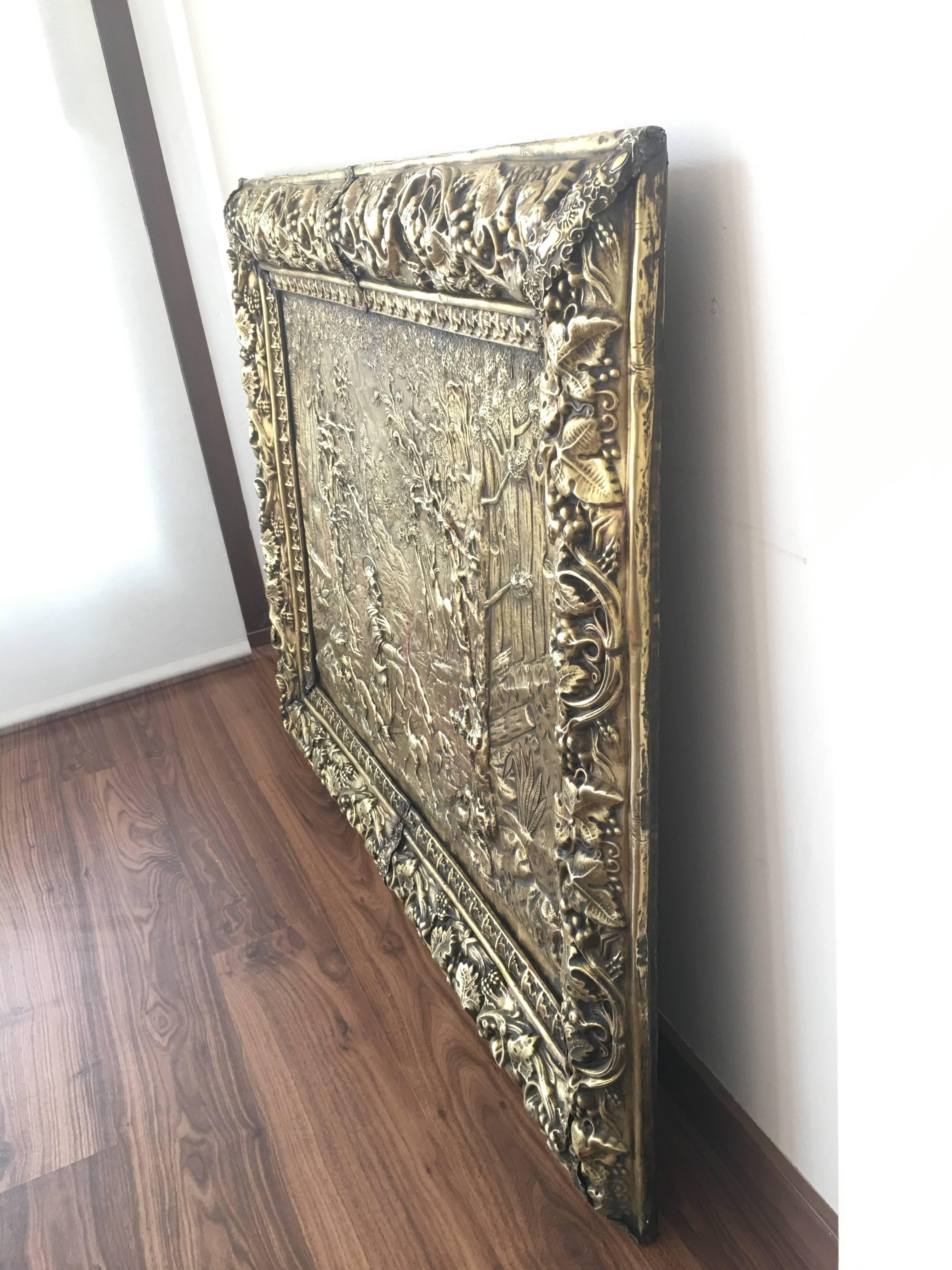 Large 47´Picture and Frame in Brass Louis XVI Style, France, circa 1900-1920 5