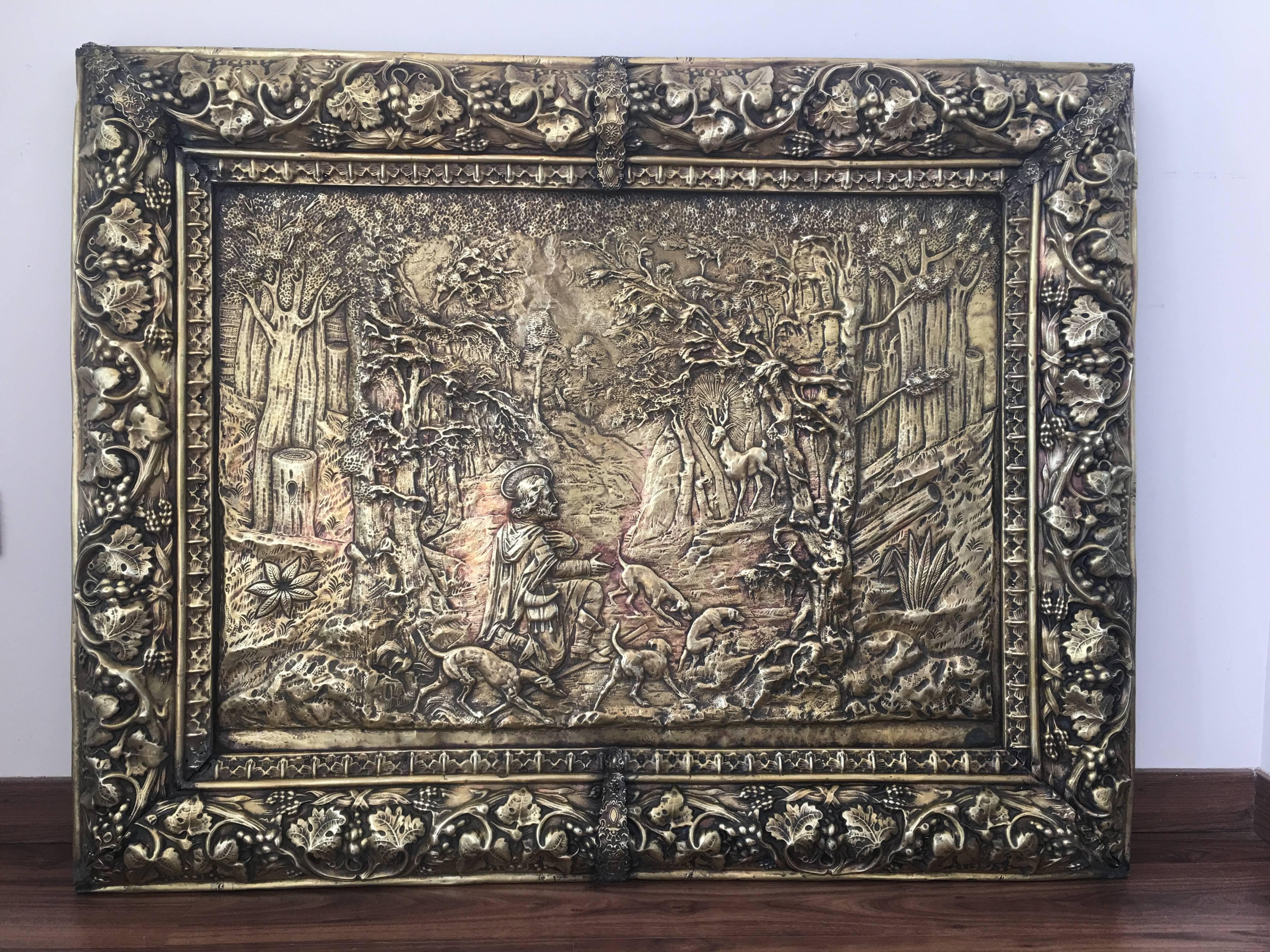 Large 47´picture and frame in brass Louis XVI style, France, circa 1900-1920
The picture depicting a landscape scene of a Saint Hubertus

Saint Hubertus
