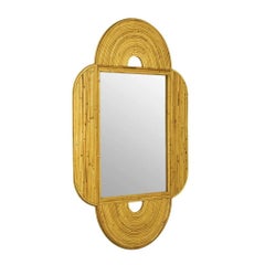 Large 47"x 30" Italian Restored Streamline Split Reed Rattan Arched Wall Mirror