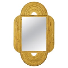 Large 47"x 30" Italian Restored Streamline Split Reed Rattan Arched Wall Mirror