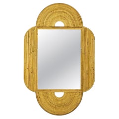 Large 47"x 30" Italian Restored Streamline Split Reed Rattan Arched Wall Mirror