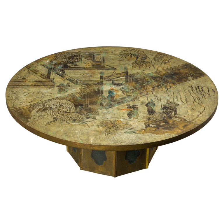 Large 48" Bronze 'Chan' Cocktail Table by Philip & Kelvin Laverne, 1960s Signed For Sale