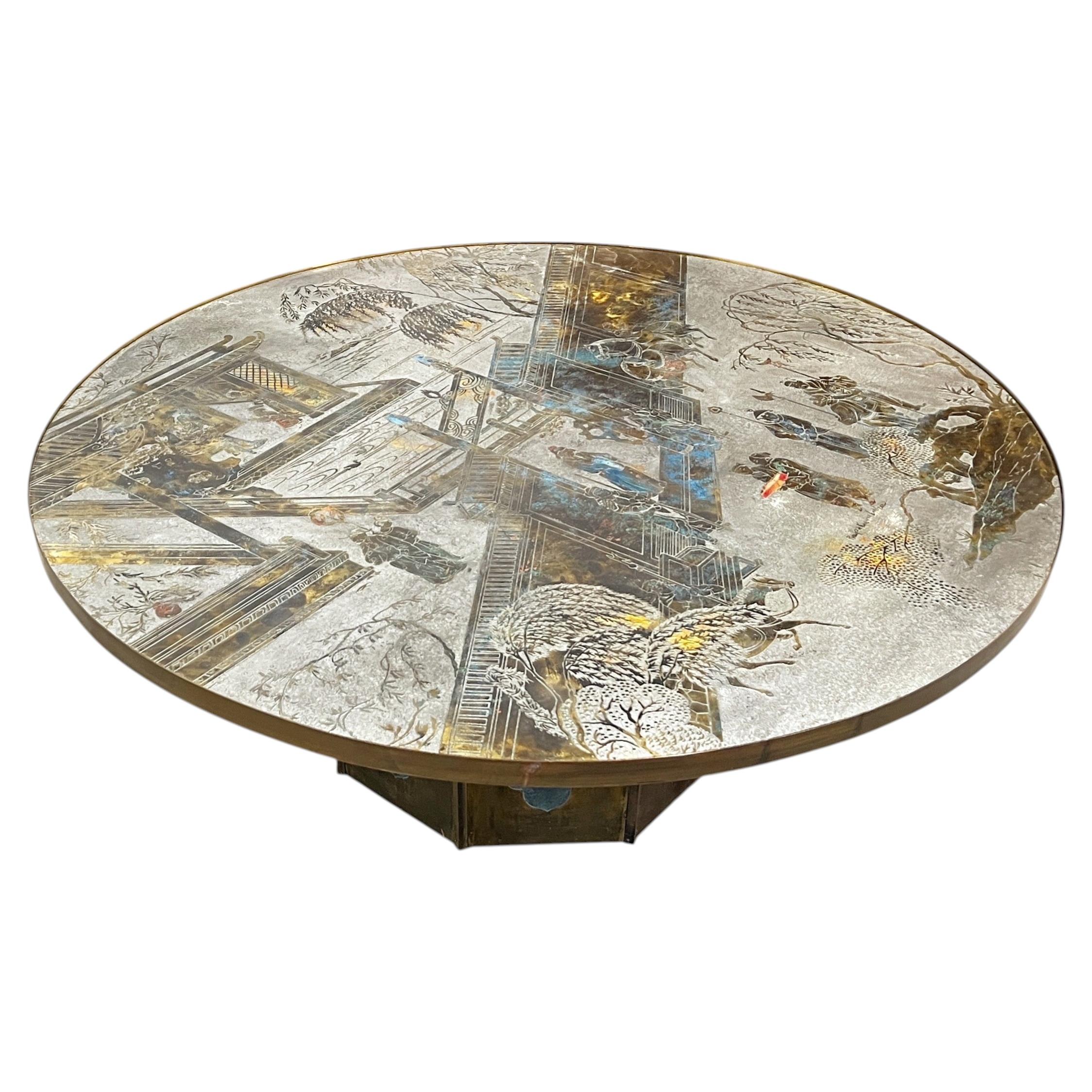 Large 48" Bronze 'Chan' Cocktail Table by Philip & Kelvin Laverne, 1960s Signed