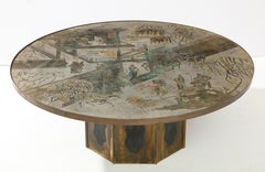 "Chan" Etched Bronze Table by Philip and Kelvin LaVerne with Papers