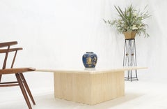 Large 48" Square Travertine Single Pedestal Base Italian Coffee Table