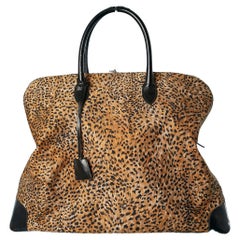 Grand sac de voyage "48h" en tissu imprimé et cuir noir Léonard
