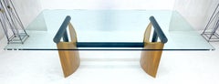 Large 48x90 Rectangle 3/4” Thick Glass Top Teak Base Modern Conference Table