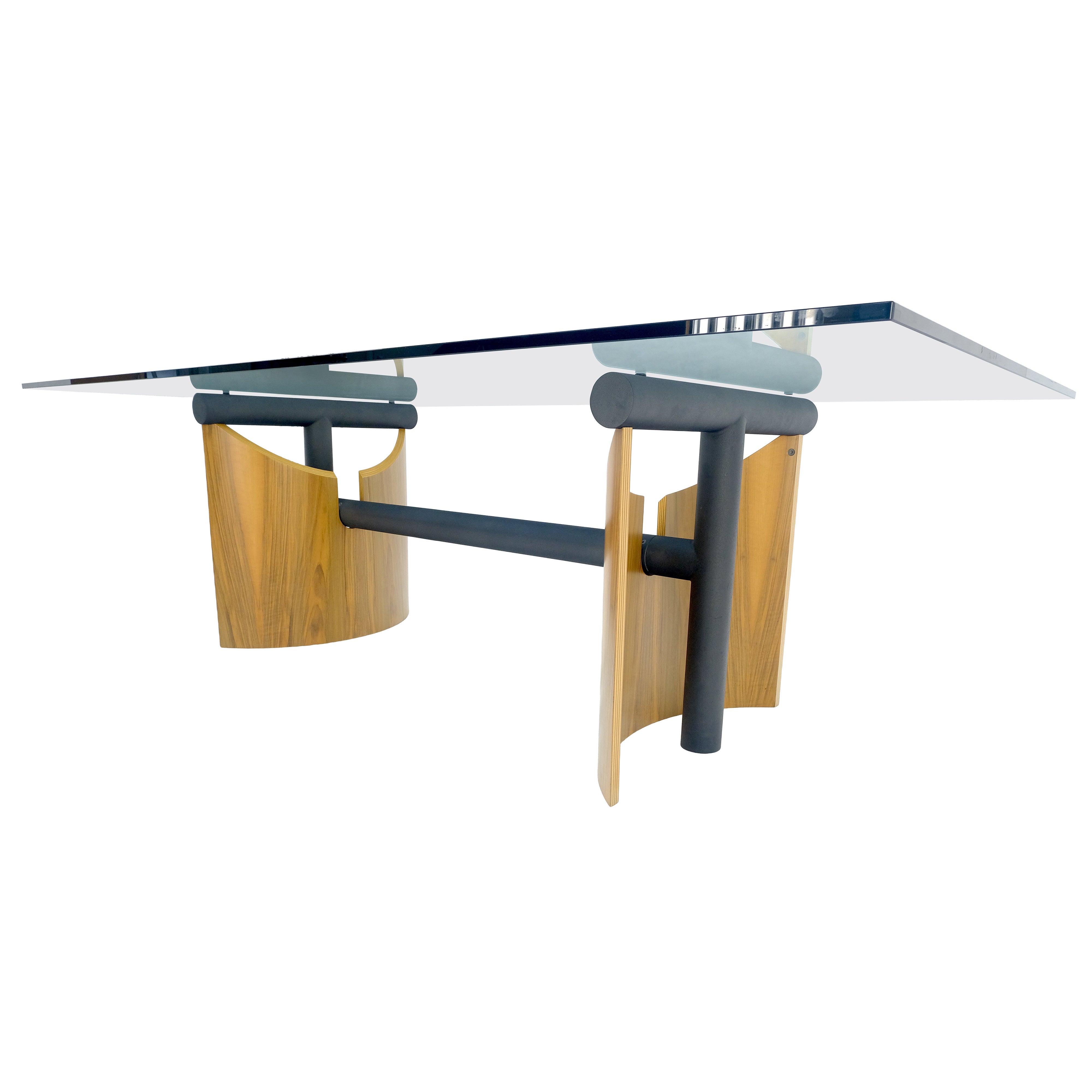 Large 48x90 Rectangle 3/4” Thick Glass Top Teak Base Modern Conference Table For Sale