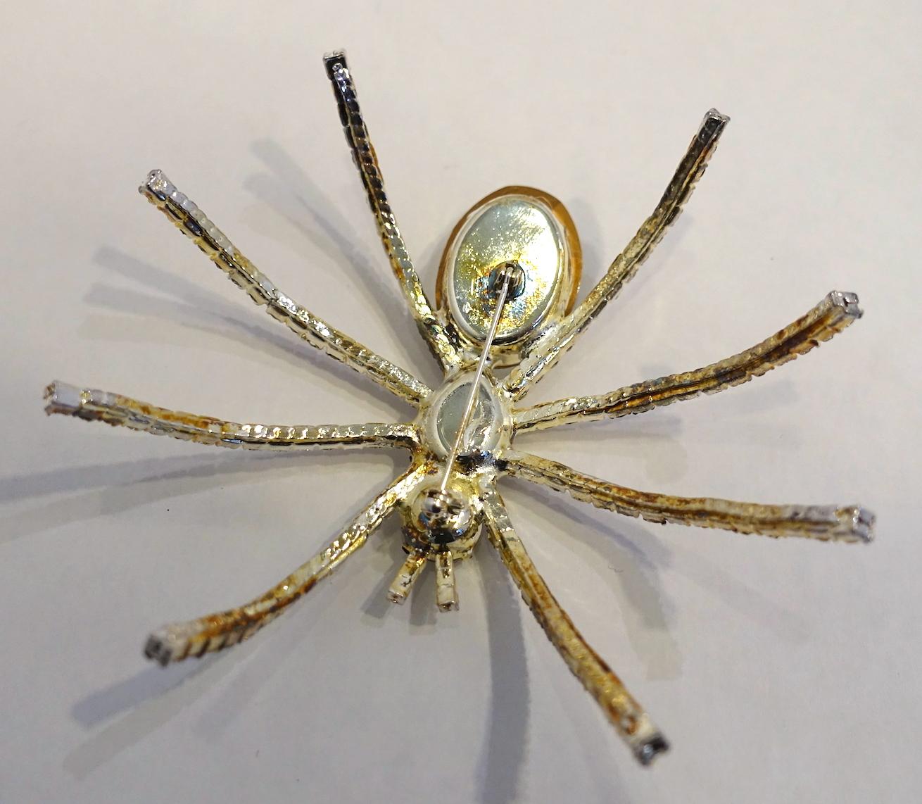 Women's or Men's Large 4”by 3” Clear Crystals Spider Brooch
