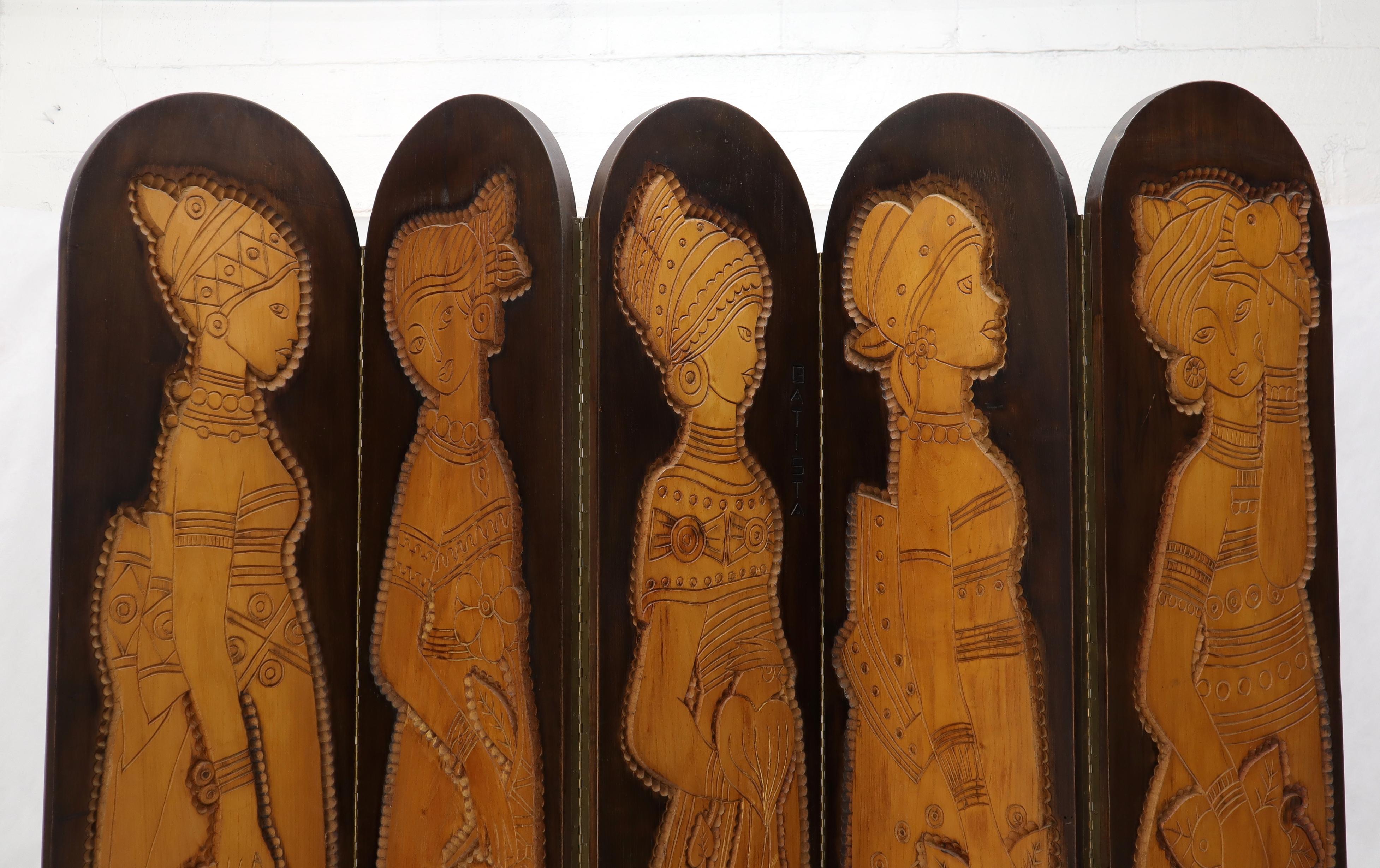 Beeindruckende Arts & Crafts Mid-Century Modern Dekor gebranntes Holz Raumteiler Bildschirm.