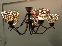 Large 5 Branch Ceiling Light, with Tiffany Style Lamp Shades