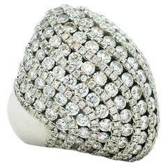 Large 5 Carat Pavé Diamond Dome Cocktail Ring in 18K White Gold, Signed MAHIND