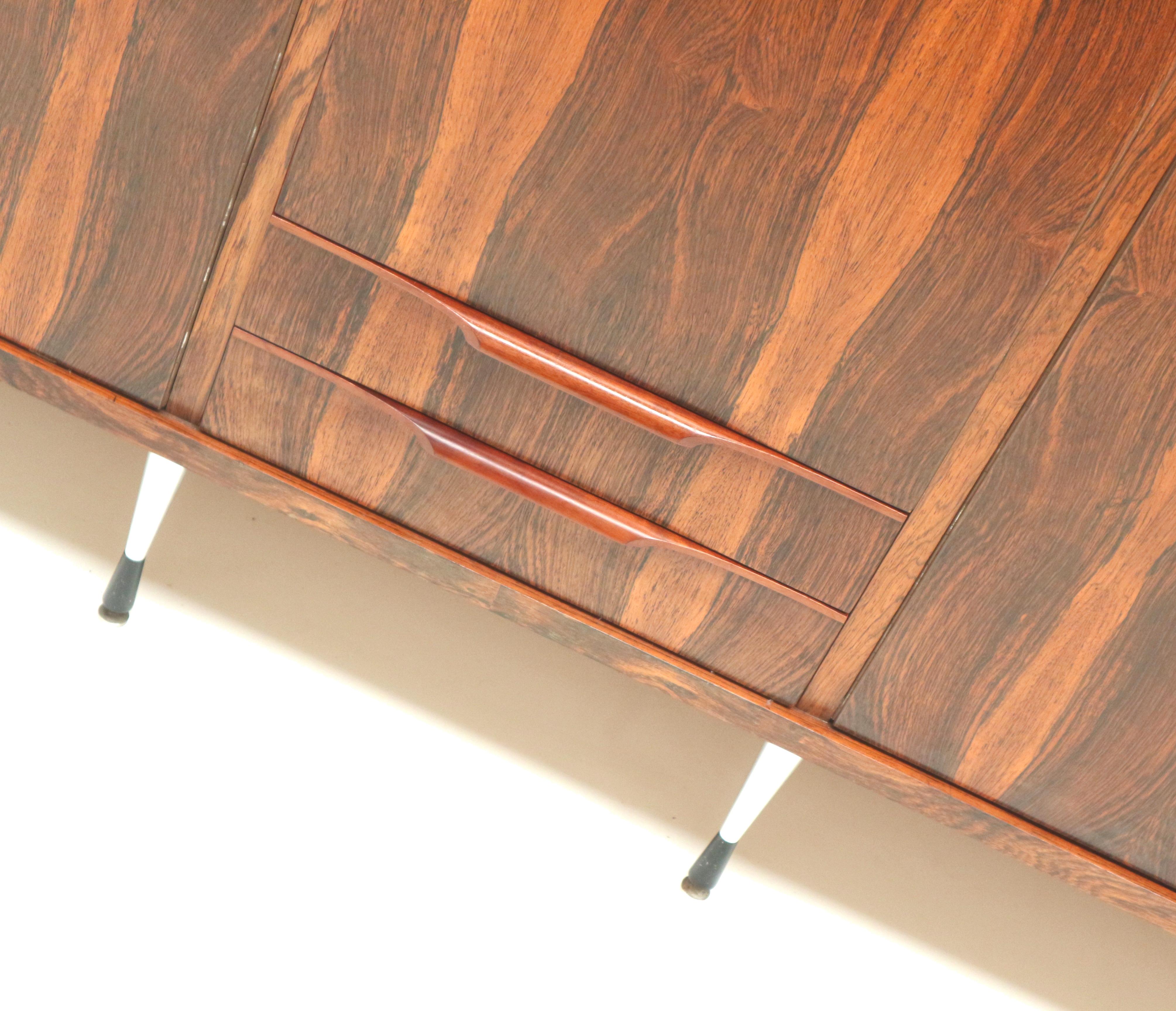 Wood Large 5-door vintage wardrobe in rosewood with stylish adjustable legs For Sale